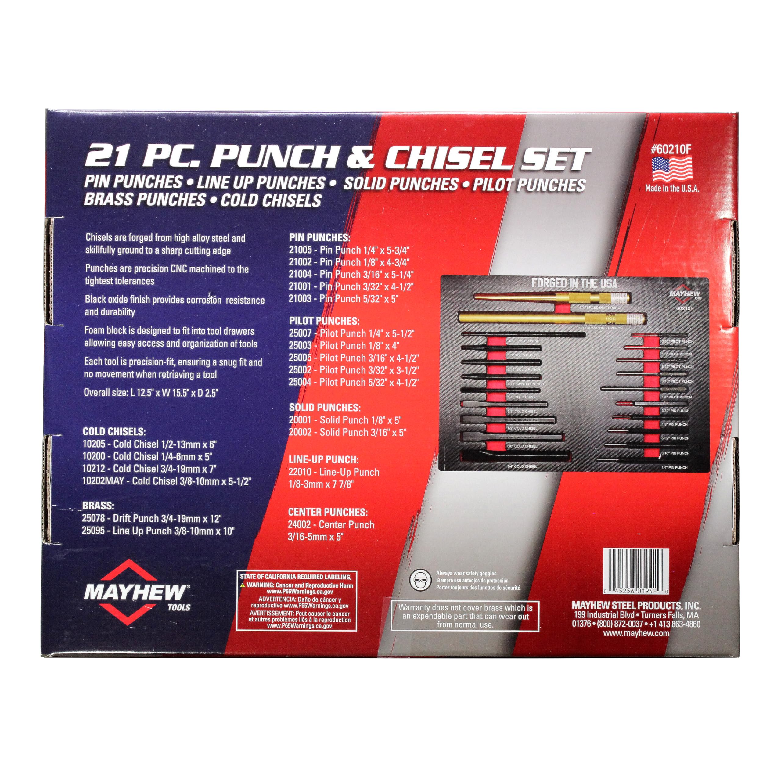 Mayhew Tools 60210F Punch and Chisel Set, 21-Piece with Foam Block